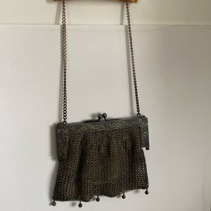 Very antique chain Mail, animal Hyde lined SS closure purse